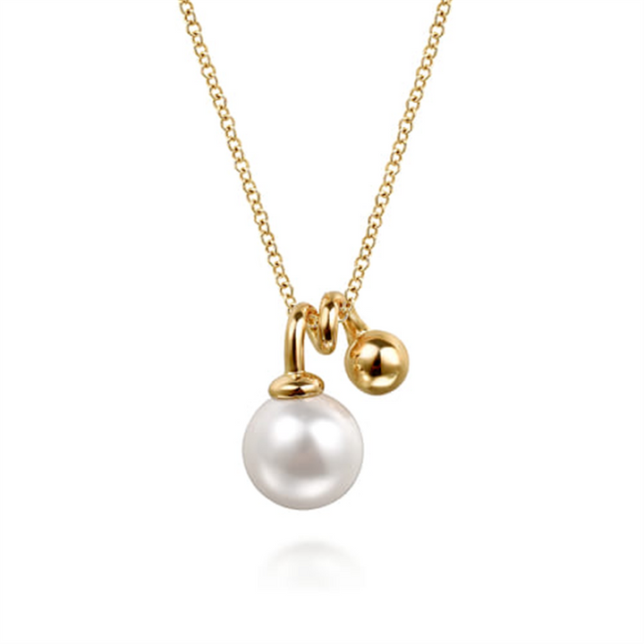 14K Yellow Gold Bujukan Bead And Pearl Pendant Necklace