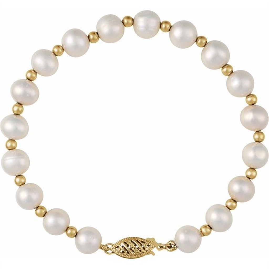 14K Yellow Gold Beaded Pearl Bracelet