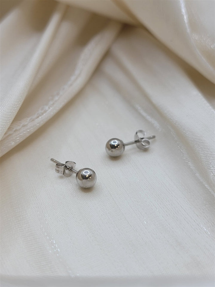 14K White Gold 4mm Hollow Ball Stud Earrings
