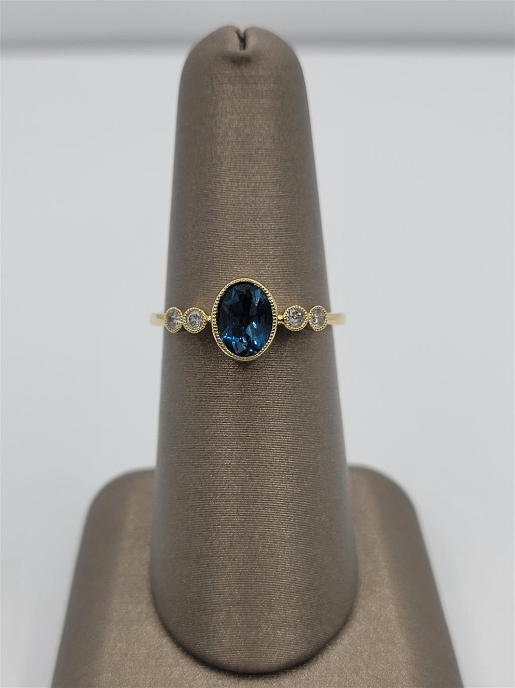 14K Yellow Gold Fashion London Blue Topaz & Diamonds Gemstone Ring