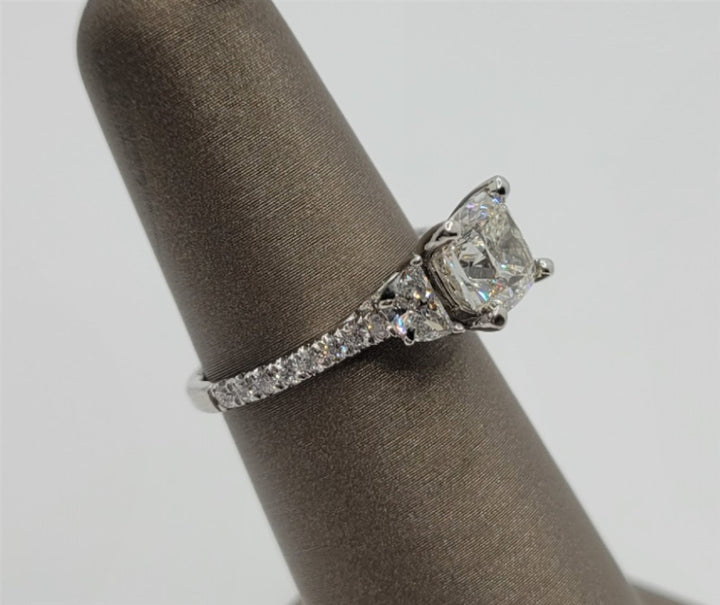 14k White Gold Cushion & Half Moon Cut Diamond Engagement Ring