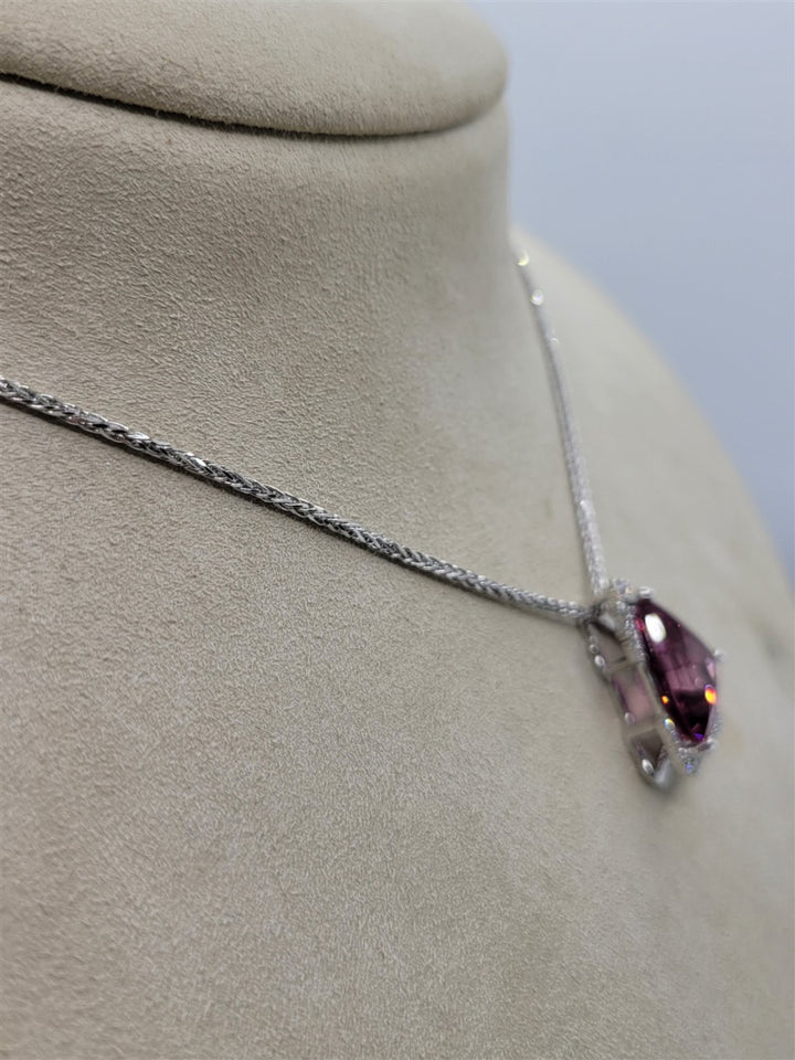 14K White Gold Raspberry Spinel & Diamond Fashion Necklace