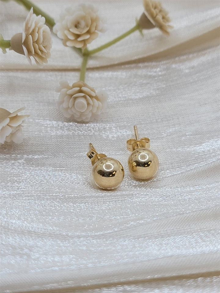 14K Yellow Gold 6mm Hollow Ball Stud Earrings