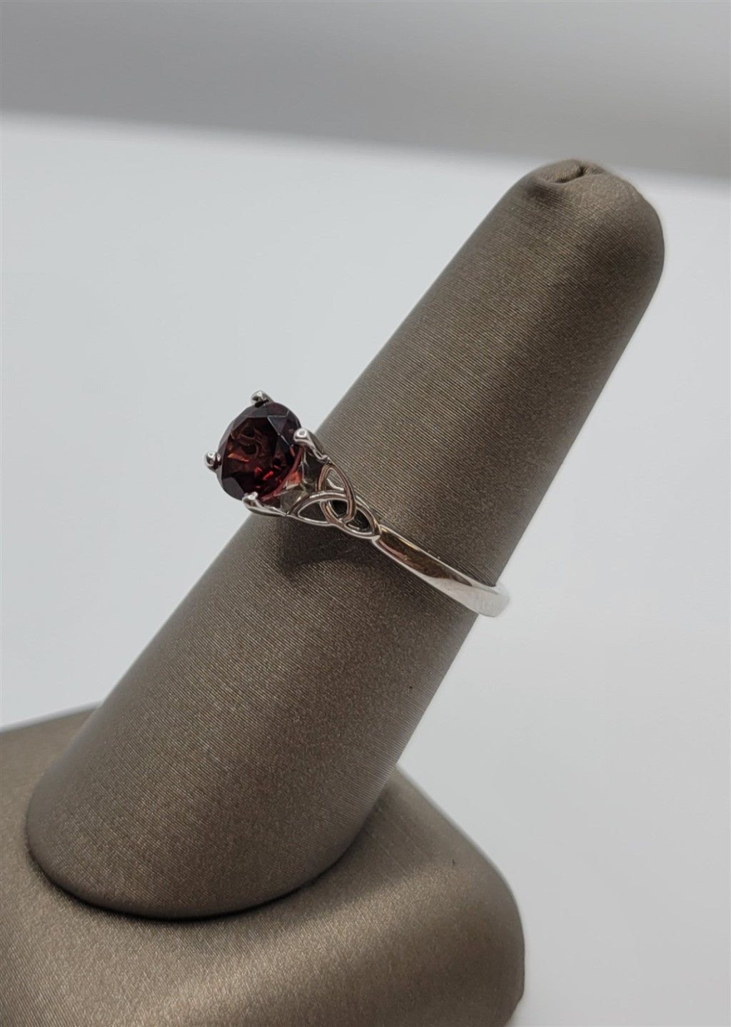 14K White Gold Garnet Celtic Fashion Ring