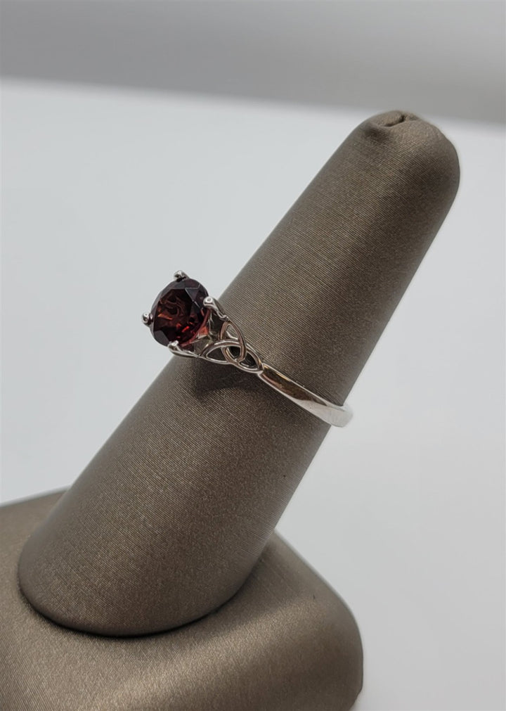 14K White Gold Garnet Celtic Fashion Ring