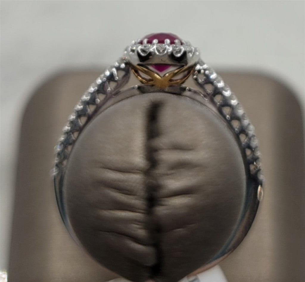 18K Two-Tone Gold Classic Ruby & Diamonds Gemstone Ring