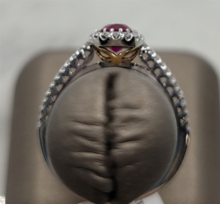 18K Two-Tone Gold Classic Ruby & Diamonds Gemstone Ring