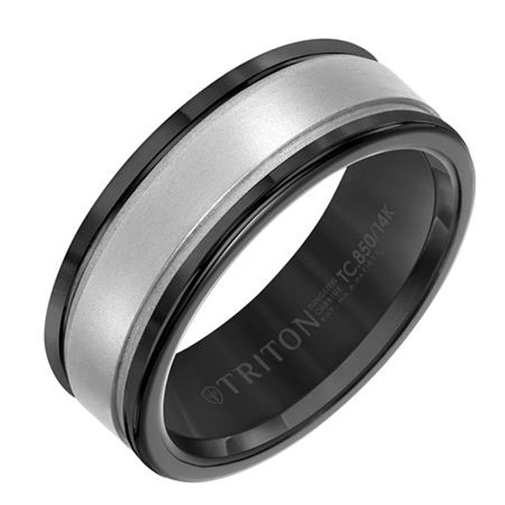 Black Tungsten & 14k White Gold 8mm Band Wedding Ring