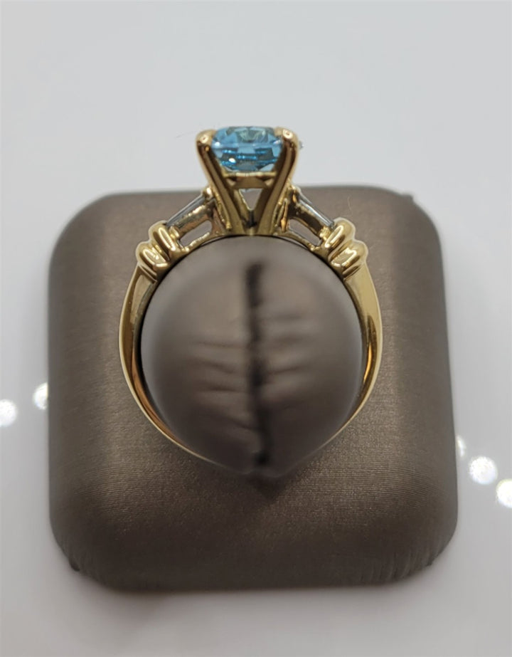 18K Yellow Gold Blue Topaz & Diamond Fashion Gemstone Ring