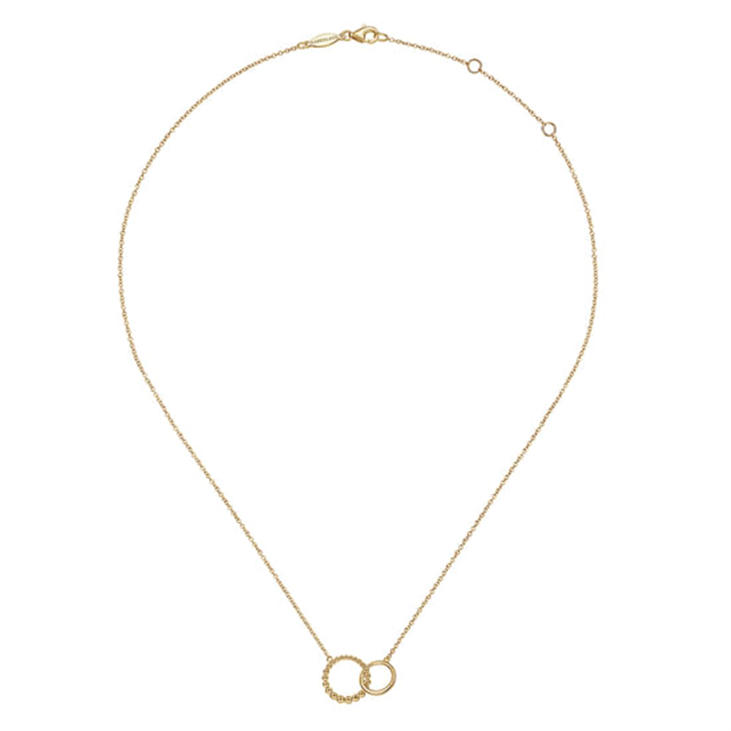 17.5" 14K Yellow Gold Bujukan Beaded Double Circle Necklace