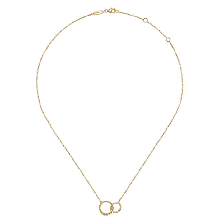 17.5" 14K Yellow Gold Bujukan Beaded Double Circle Necklace