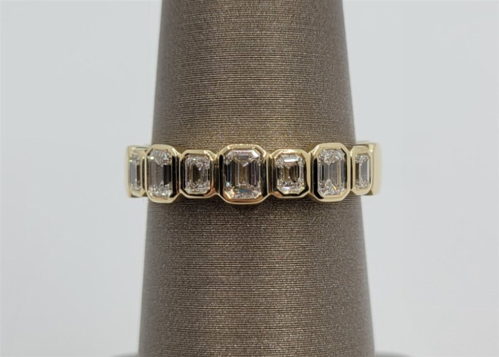 14K Yellow Gold Bezel-Set Emerald Cut Diamond Fashion Band