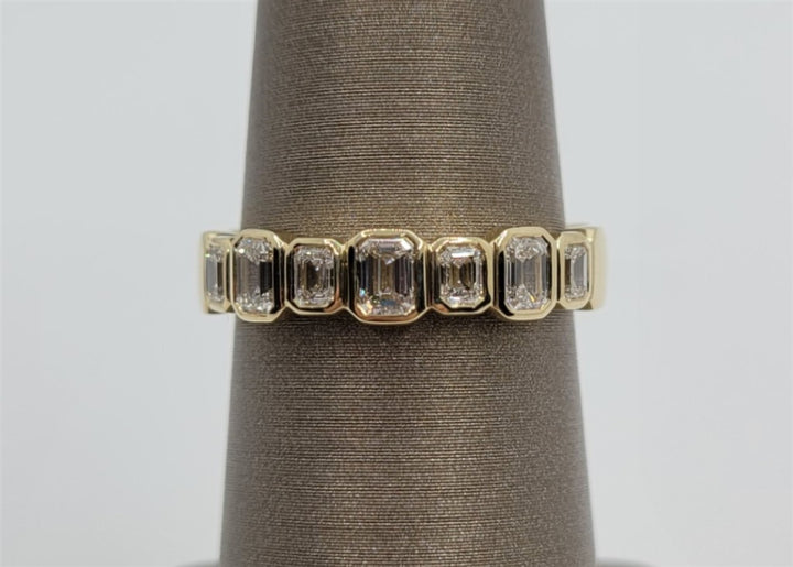 14K Yellow Gold Bezel-Set Emerald Cut Diamond Fashion Band
