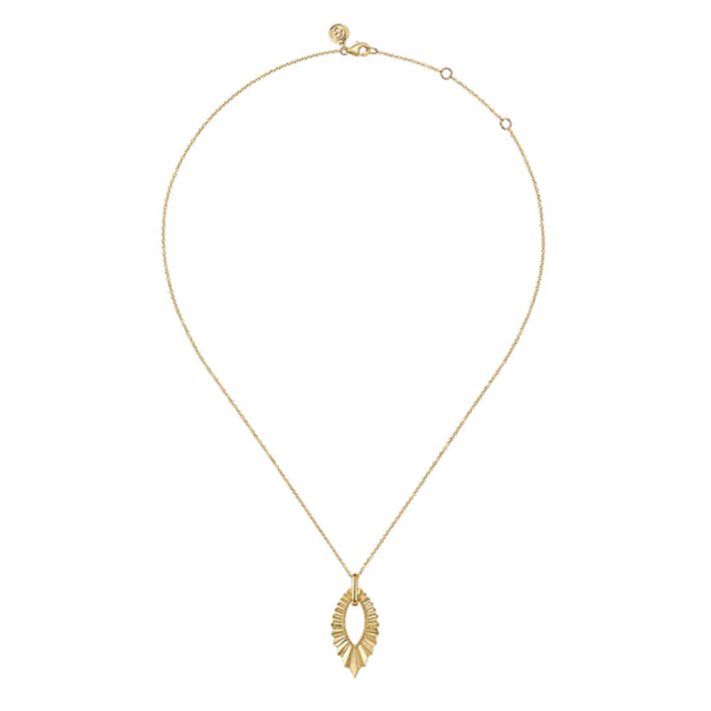 17.5" 14K Yellow Plain Gold Augmented Marquise Shape Diamond Cut Pendant Necklace