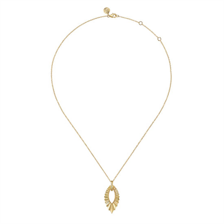 17.5" 14K Yellow Plain Gold Augmented Marquise Shape Diamond Cut Pendant Necklace
