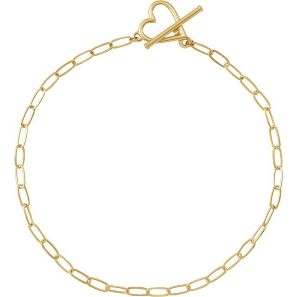 14K Yellow Gold Interlocking Heart Paper Clip Link Bracelet