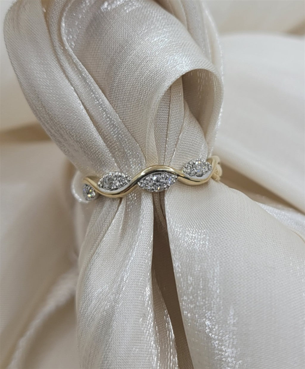 14K Yellow Gold Diamond Twisted Stackable Ring