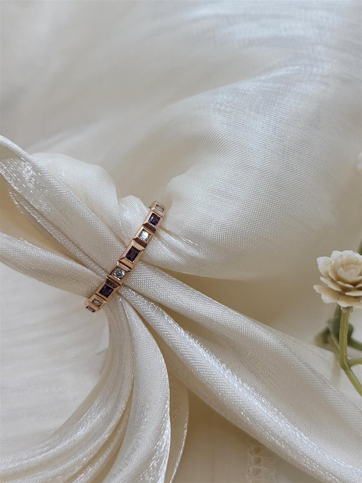 10K Rose Gold Stackable Amethysts & Diamonds Gemstone Ring