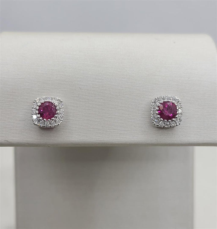 14K White Gold 0.66 TWT Round Ruby Gemstone Earrings