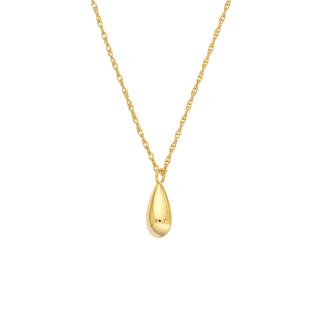 16-18" 14K Yellow Gold Puffy Teardrop Pendant Necklace