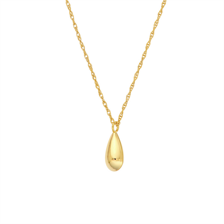 16-18" 14K Yellow Gold Puffy Teardrop Pendant Necklace