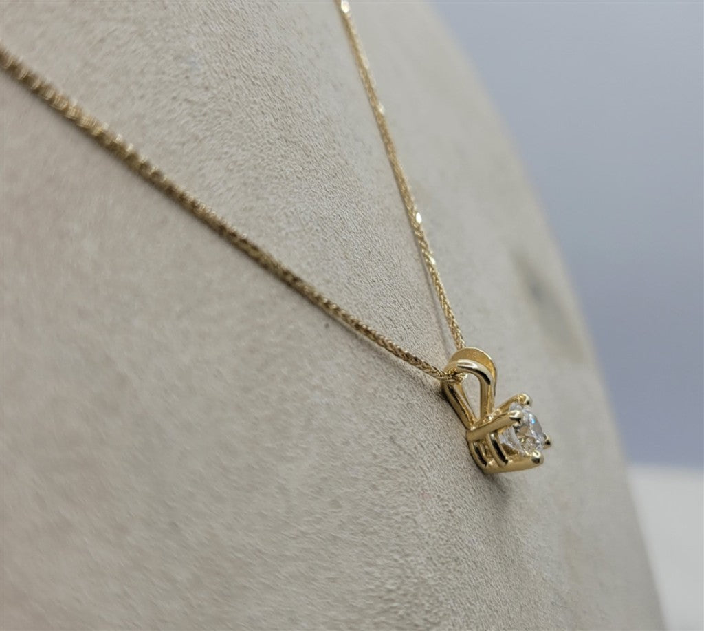 14K Yellow Gold 0.44 Ctw Round Diamond Solitaire Necklace
