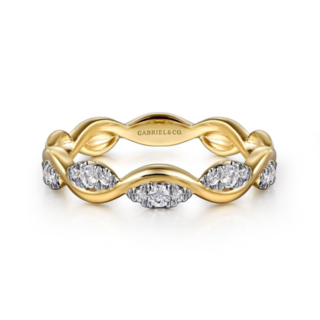 14K Yellow Gold Diamond Twisted Stackable Ring