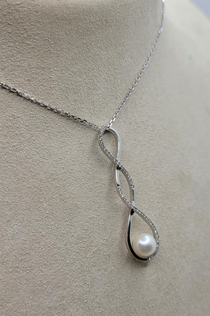 14K White Gold Necklace Pearl Jewelry