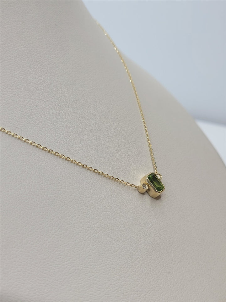 18" 14K Yellow Gold Peridot & Diamond Fashion Necklace