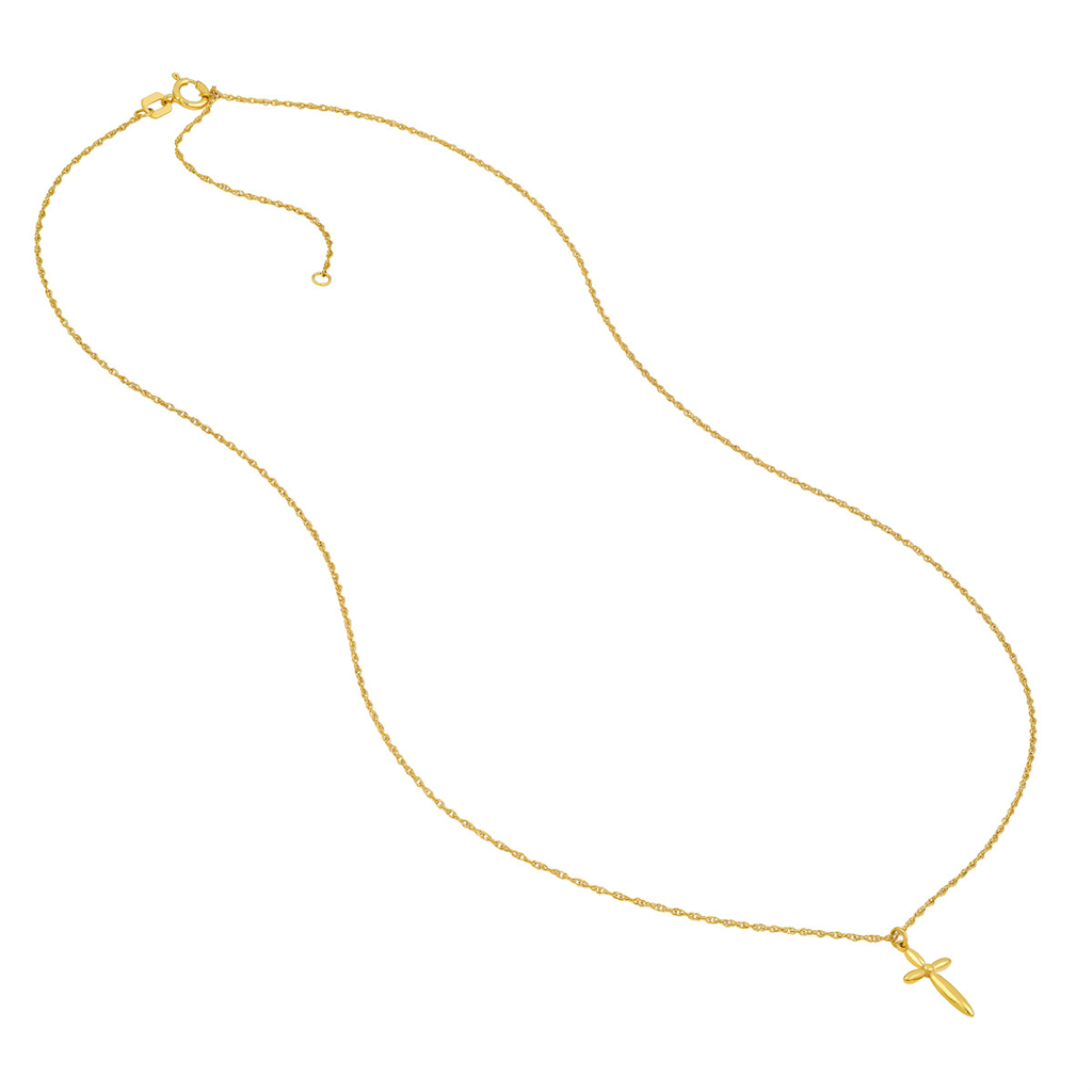 16-18" 14K Yellow Gold Puffy Cross Pendant Necklace