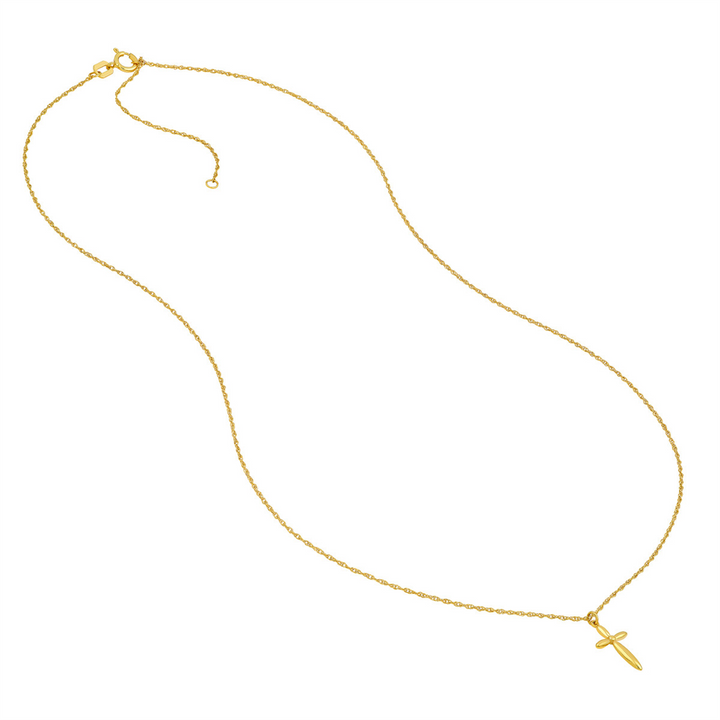 16-18" 14K Yellow Gold Puffy Cross Pendant Necklace