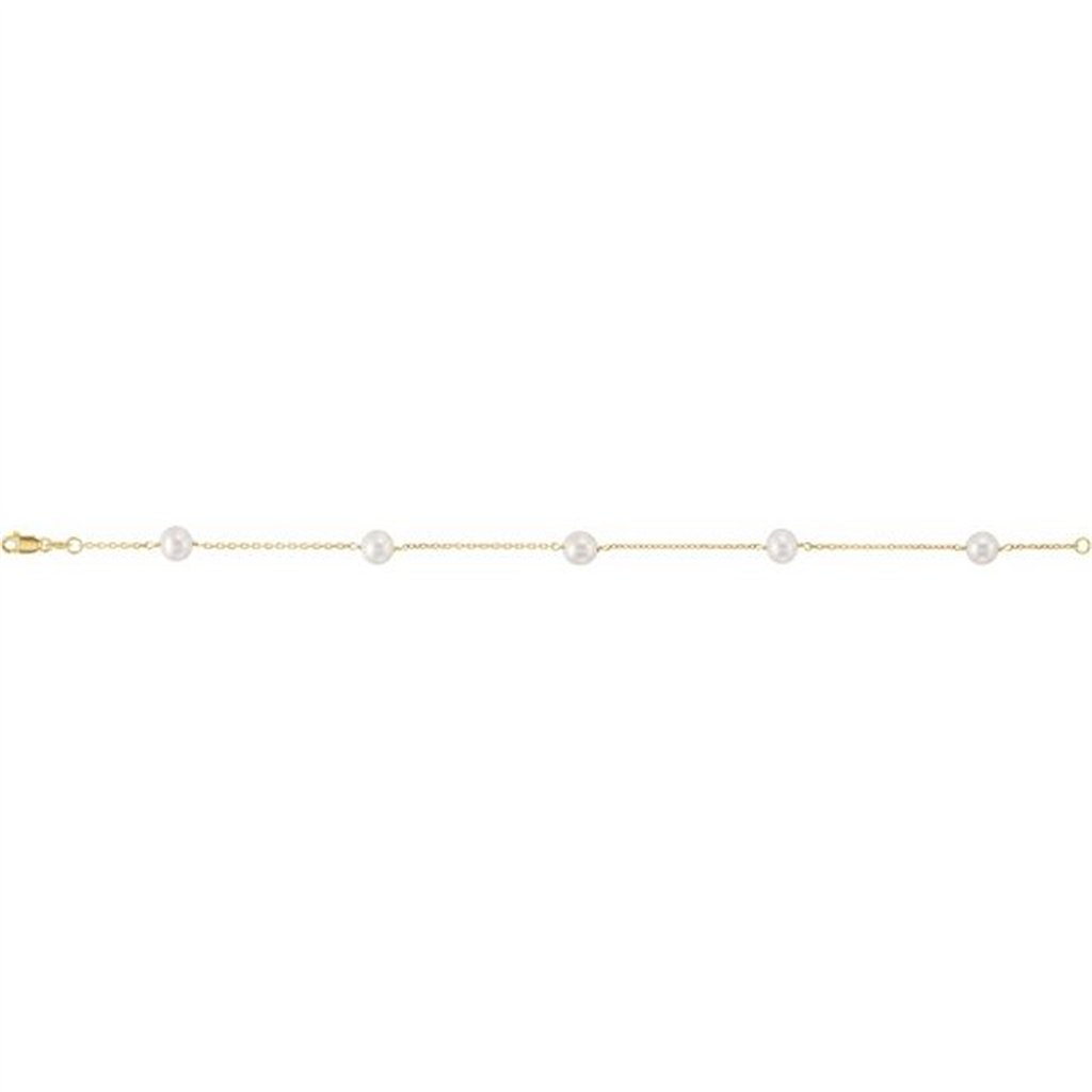 7" 14K Yellow Gold Cultured White Freshwater Pearl 5-Station Bracelet