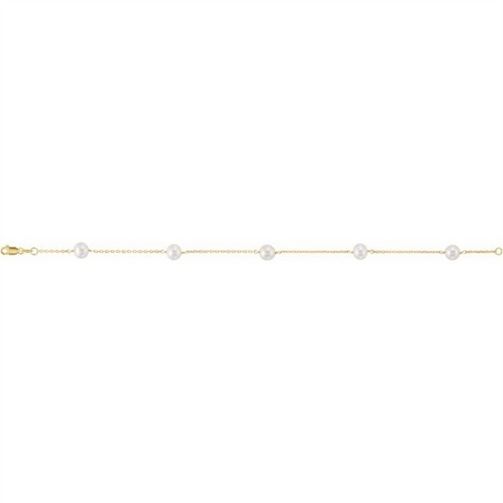 7" 14K Yellow Gold Cultured White Freshwater Pearl 5-Station Bracelet