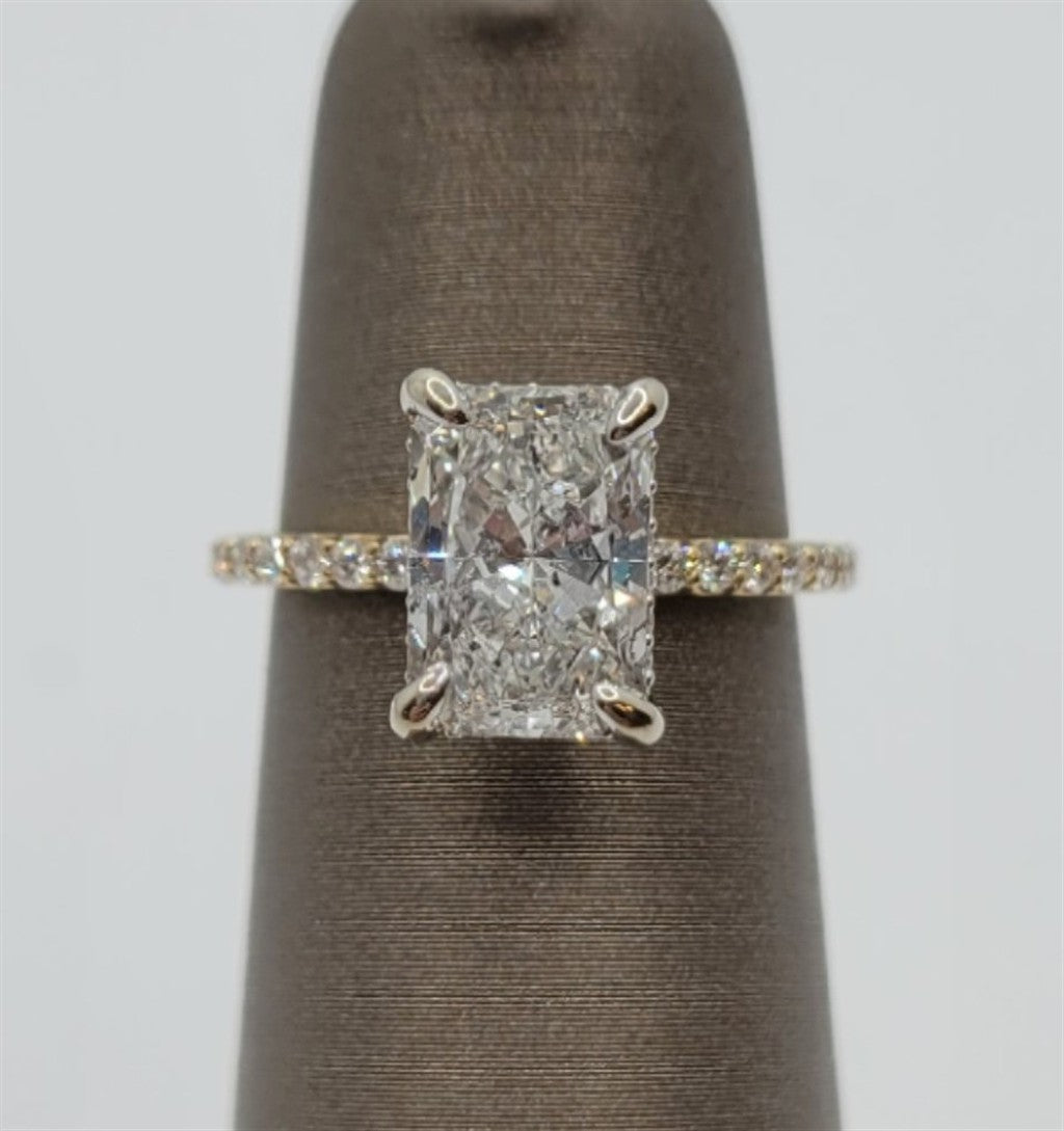 14K Two-Tone Gold 2.02 ct Radiant Cut Hidden Halo Diamond Engagement Ring