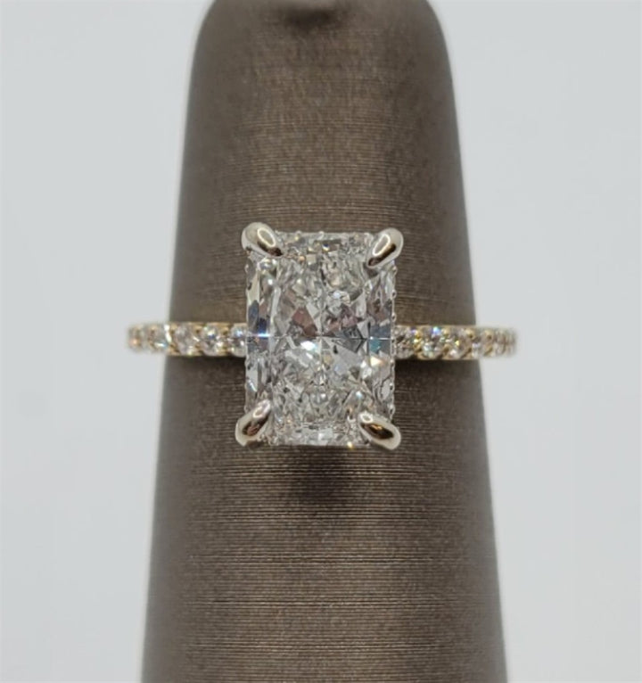 14K Two-Tone Gold 2.02 ct Radiant Cut Hidden Halo Diamond Engagement Ring