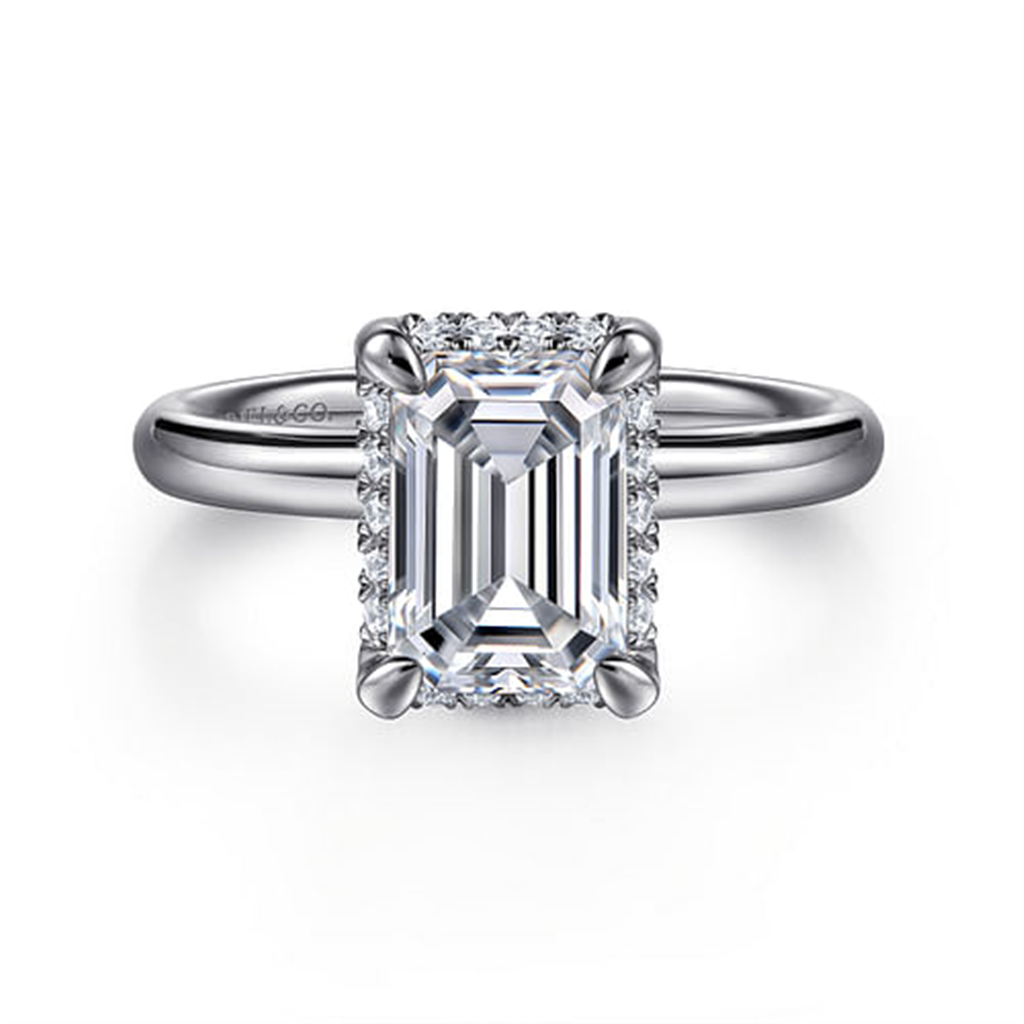 14K White Gold Emerald  Hidden Halo "Gabriel & Co" Diamond Mounting Ring