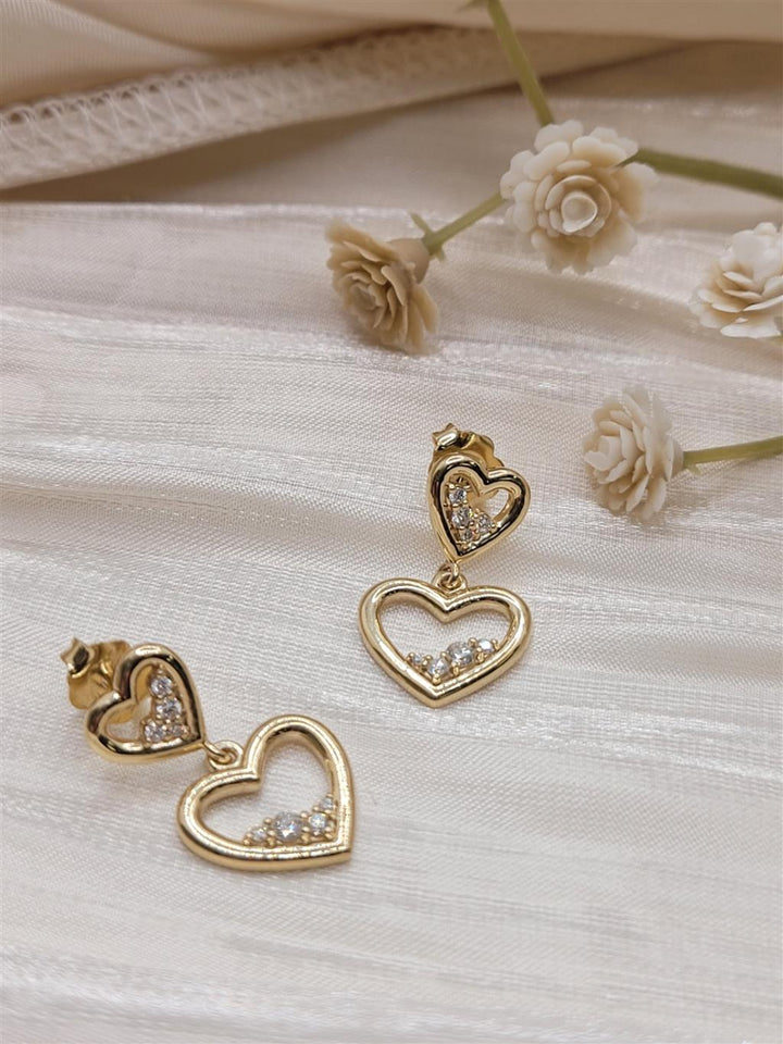 14K Yellow 1/5 Ctw Natural Diamond Dangle Heart Earrings