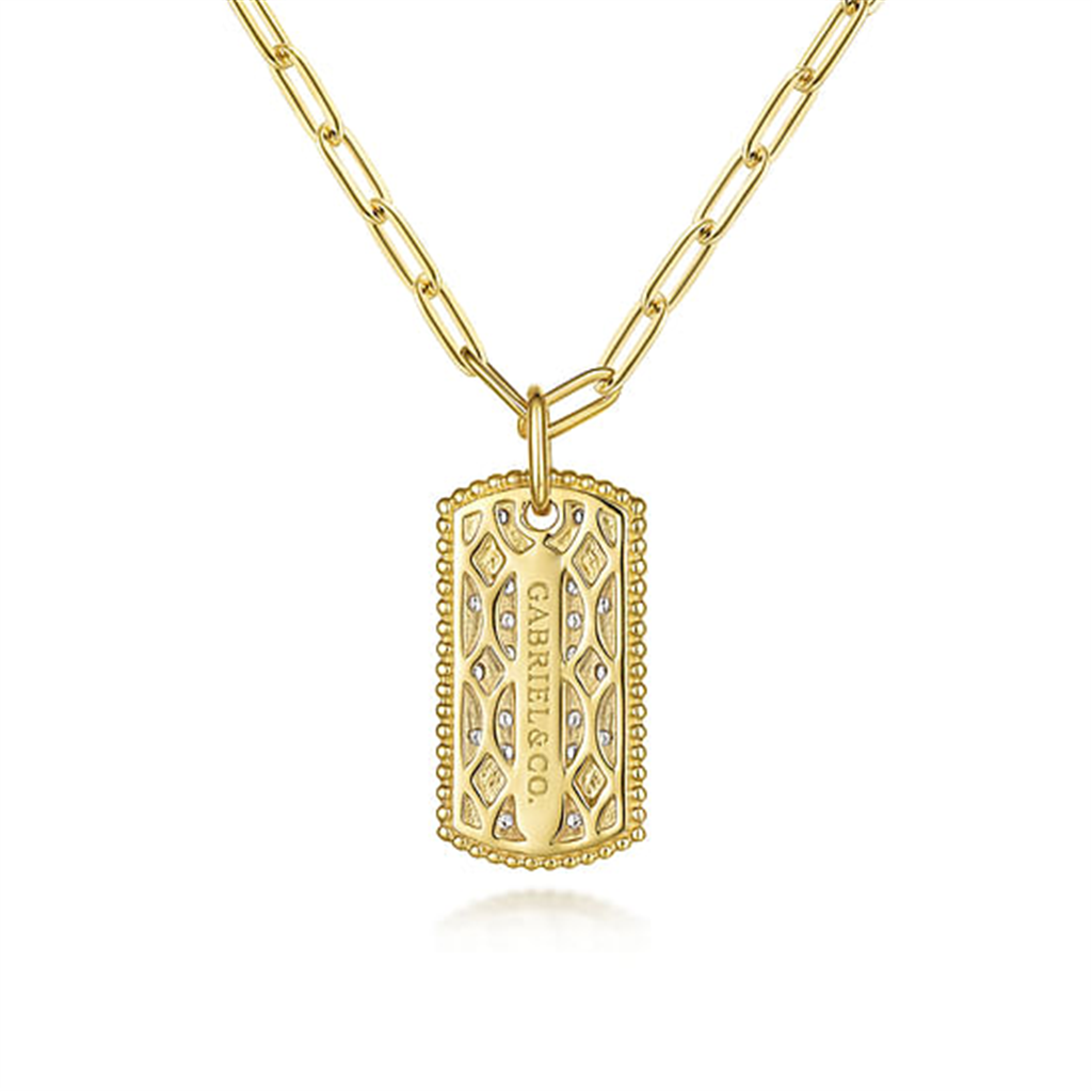 14K Yellow Gold "Gabriel & Co." Diamond Dog Tag Necklace