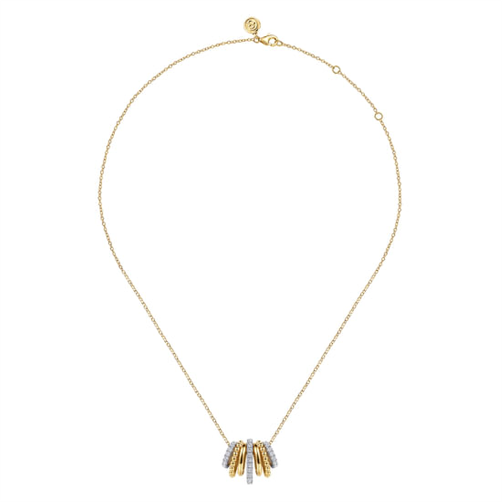 14K White & Yellow Gold Bujukan Diamond Multi Row Pendant Necklace