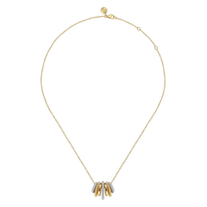 14K White & Yellow Gold Bujukan Diamond Multi Row Pendant Necklace