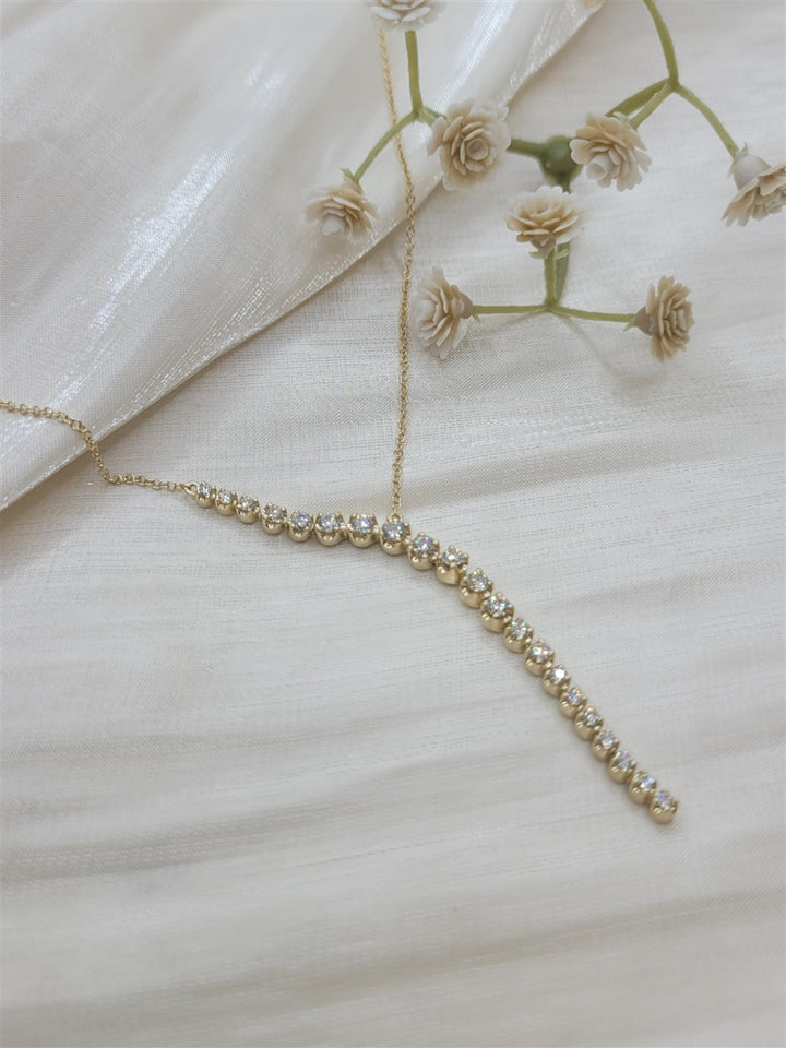 14K Yellow Gold Diamond Y Necklace