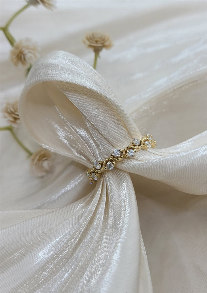 14K Yellow Gold Beaded Offset Diamond Fashion Ring