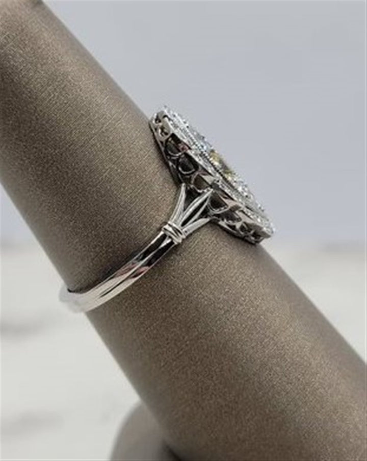 14K White Gold Antique Golden Sapphire & Diamonds Gemstone Ring