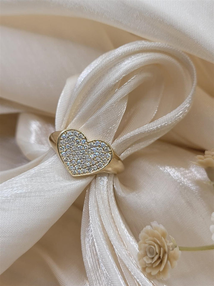 14K Yellow Gold Diamond Heart Fashion Ring