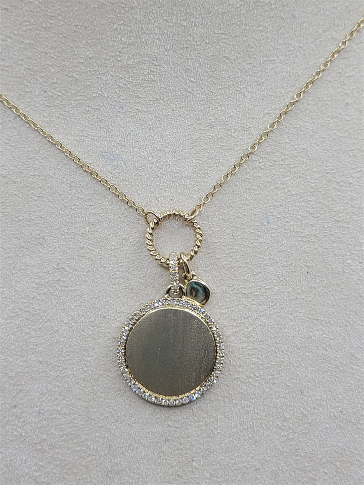 14K Yellow Gold Circle Disc Diamond Necklace