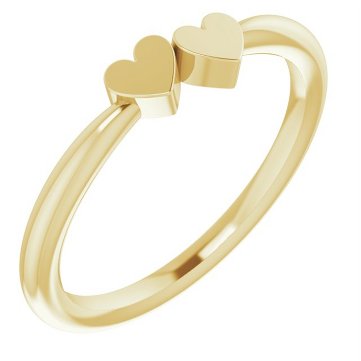 14K Yellow Gold 2-Heart Family Engravable Ring