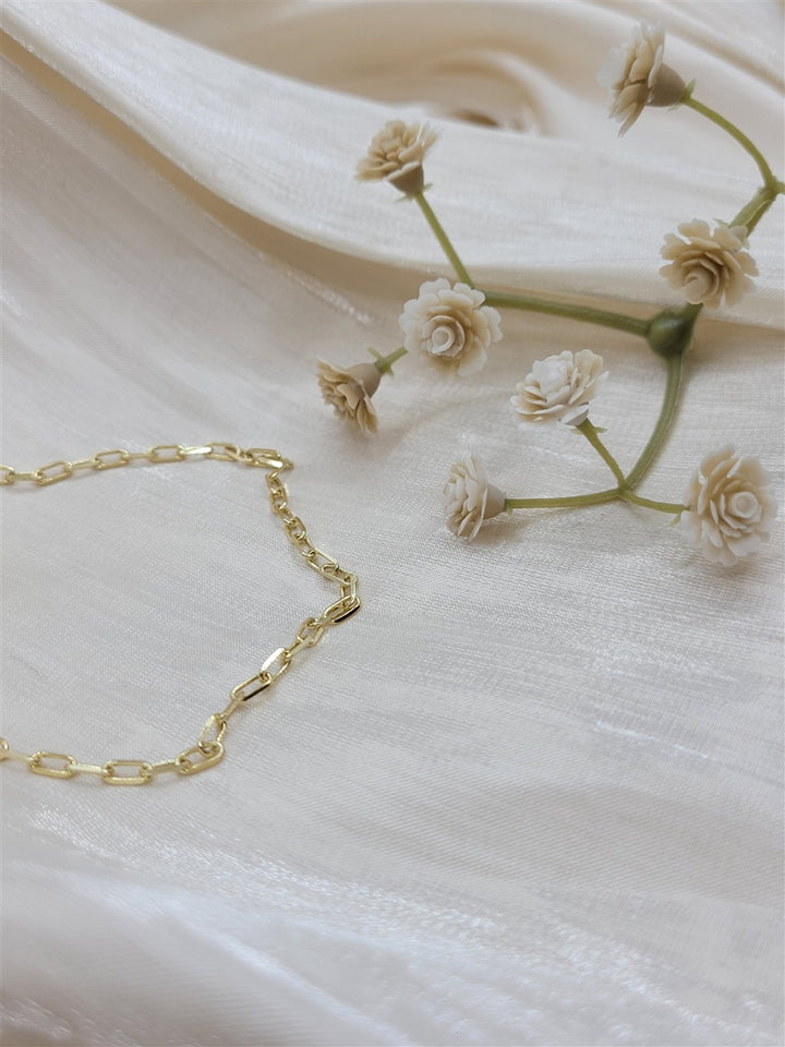 7" 14K 2.1mm Solid Beveled Paperclip Chain Bracelet