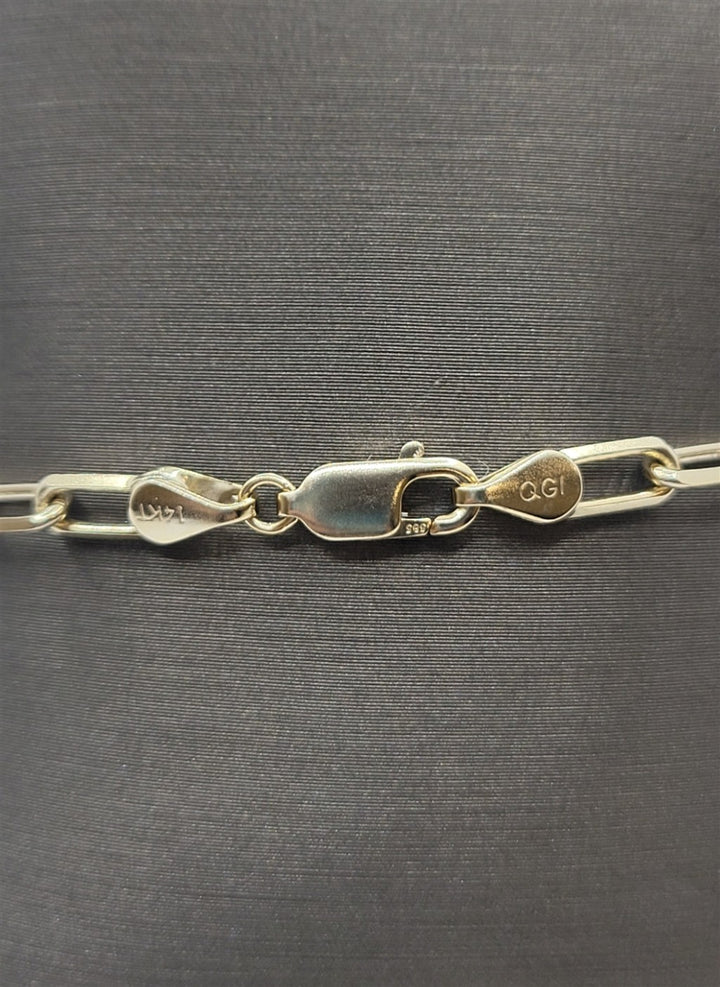 7.25" 14K Yellow Gold Bezel Set Diamond Paper Clip Chain Bracelet