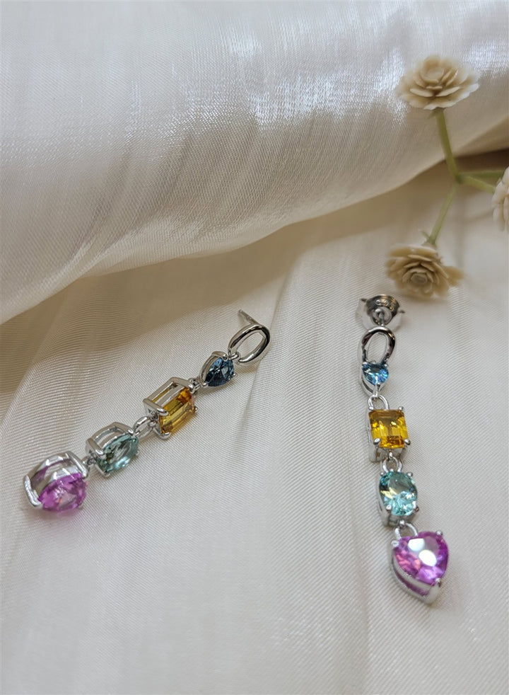 Sterling Silver 4-Stone Lab Grown Multi-Color Topaz Dangle Earrings