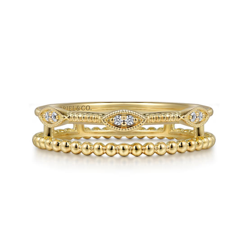 14K Yellow Gold Diamond Bujukan Marquise Shape Easy Stackable Ring